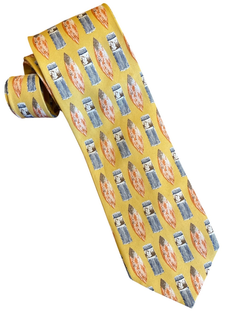 Popolo Yellow Surfboard Novelty Silk Tie Handmade Wide Italian Style